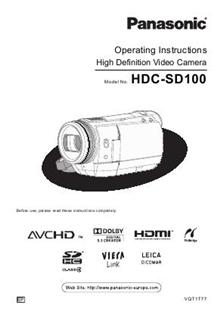 Panasonic HDC SD 100 manual. Camera Instructions.